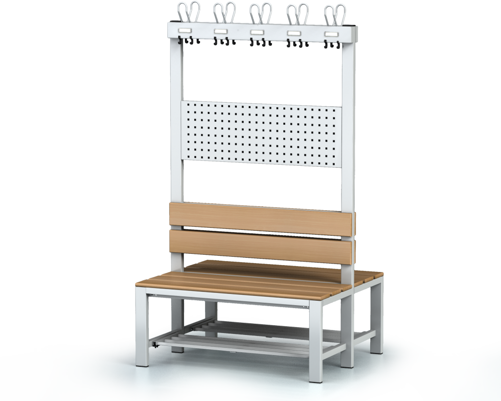 Double-sided benches with backrest and racks, beech sticks -  with a reclining grate 1800 x 1000 x 830